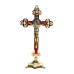CRUCIFIXO DE METAL - DOURADO COM VERMELHO E PÉROLAS