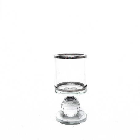 CASTIÇAL DE VIDRO COM BORDA PRATA - 10CM