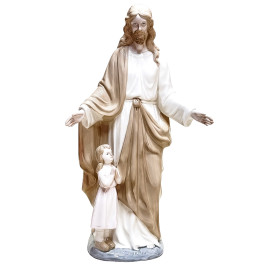 IMAGEM DE PORCELANA - JESUS COM MENINA - 50CM
