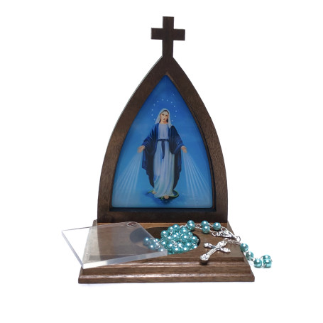 CAPELINHA DE MADEIRA PARA INTENÇÕES COM TERÇO - NOSSA SENHORA DAS GRAÇAS