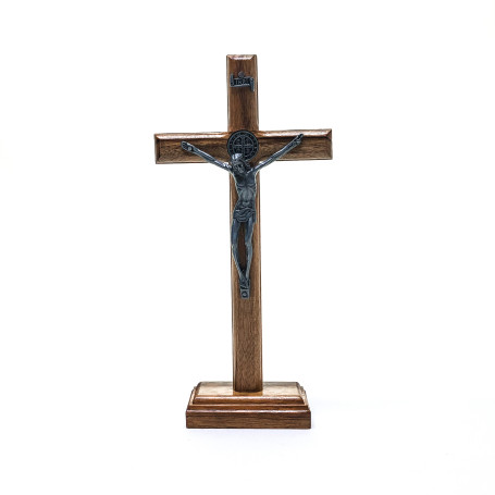 CRUCIFIXO DE MADEIRA - MEDALHA SÃO BENTO - ONIX - 21CM