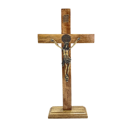 CRUZ DE MADEIRA COM PEDESTAL - 35CM