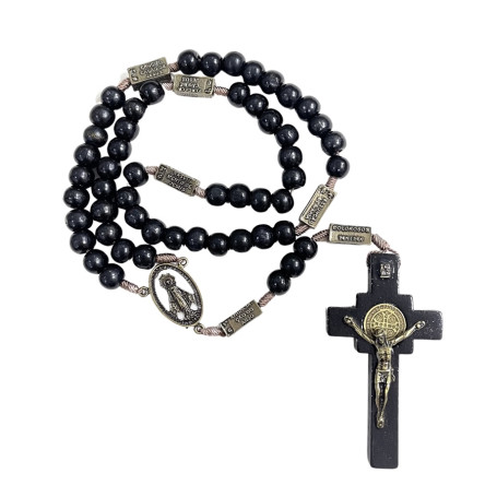 TERÇO COM MISTÉRIOS E MEDALHA DE SÃO BENTO - PRETO