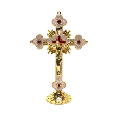CRUCIFIXO DE METAL RESINADO - 16CM - DOURADO E BEGE