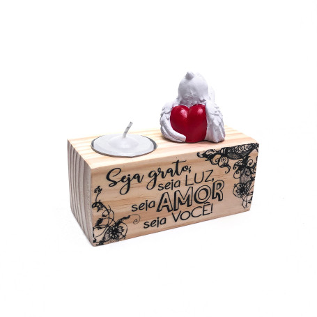 ENFEITE DE MESA COM VELA E APLIQUE - SEJA GRATO