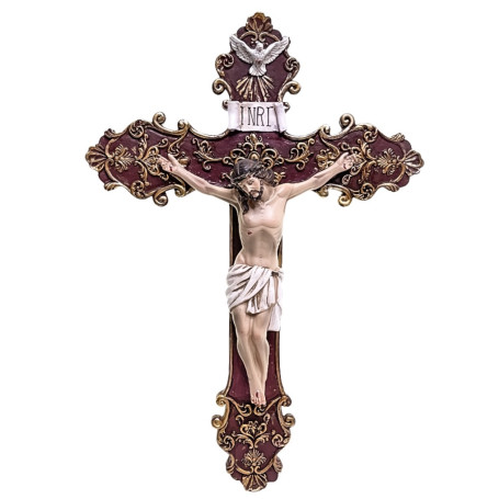 CRUCIFIXO DE PAREDE EM RESINA - ARABESCO - 37CM