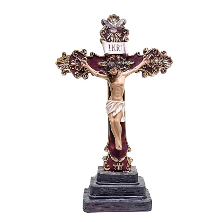CRUCIFIXO DE RESINA - ARABESCO COM PEDESTAL - 30CM