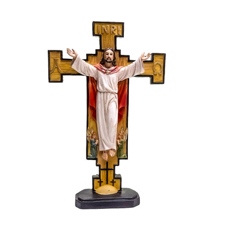 CRUCIFIXO DE MESA EM RESINA - JESUS RESSUSCITADO - 25CM