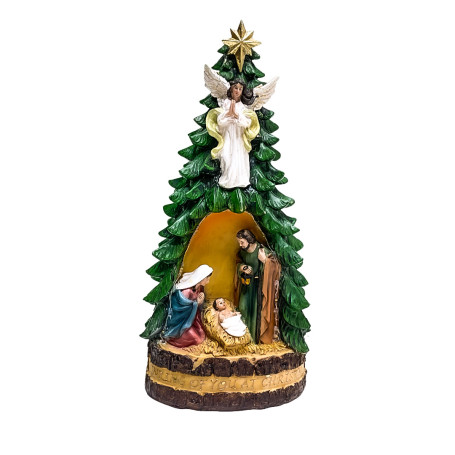 IMAGEM LUMINOSA - PINHEIRO COM SAGRADA FAMÍLIA - 27CM