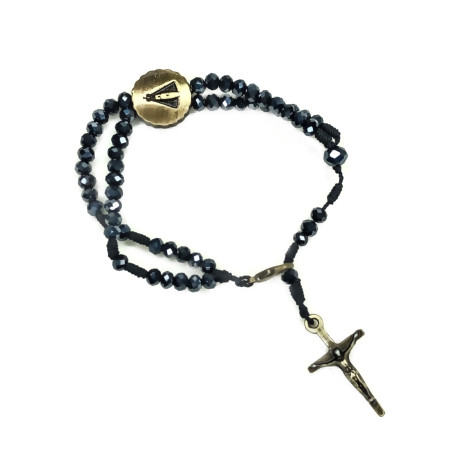 TERÇO DE PULSO EM CRISTAL - APARECIDA - AZUL ESCURO COM DOURADO