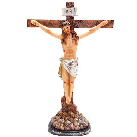 CRUCIFIXO DE RESINA COM PEDESTAL - 46CM