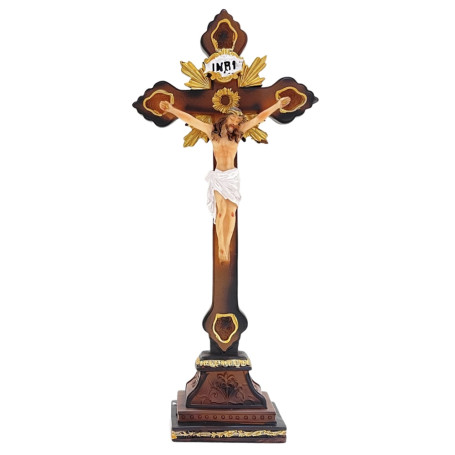 CRUCIFIXO DE RESINA COM PEDESTAL - 24,5CM