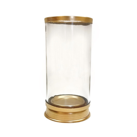 PORTA VELA DE VIDRO REMOVÍVEL - BASE DOURADA - 18CM