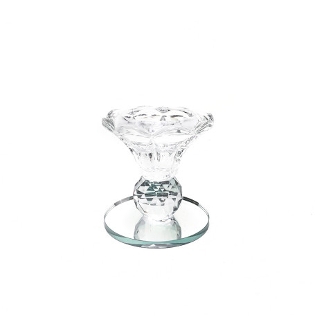 CASTIÇAL DE VIDRO COM BASE ESPELHADA - FLOR - 7CM