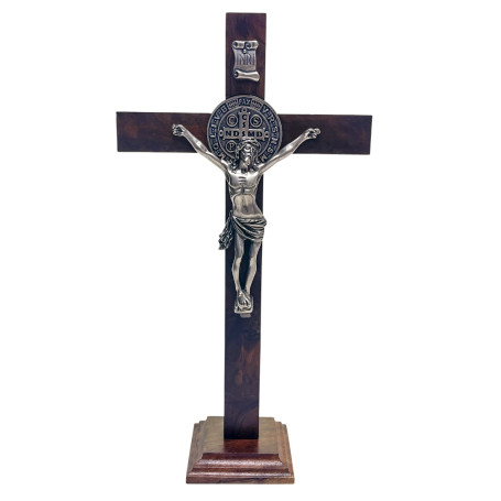 CRUZ COM BASE - SÃO BENTO - 36CM - PRATA