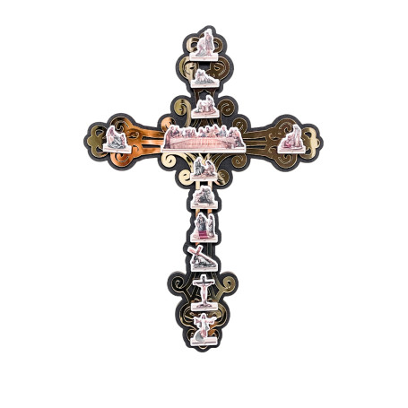 CRUZ DA VIDA DE JESUS - 30CM - 3D - ACRÍLICO DOURADO