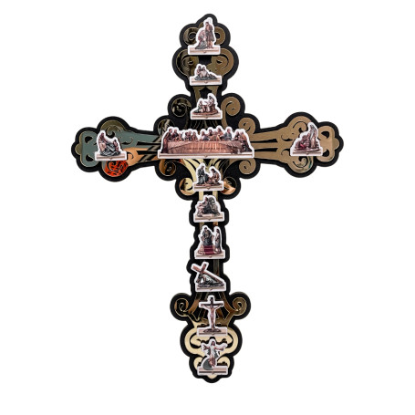 CRUZ DA VIDA DE JESUS - 40CM - 3D - ACRÍLICO DOURADO