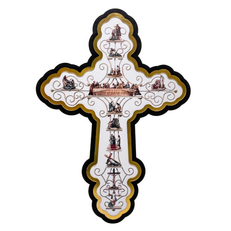 CRUZ DA VIDA DE JESUS - 40CM - CONTORNO ACRÍLICO DOURADO
