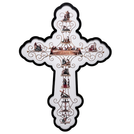 CRUZ DA VIDA DE JESUS - 40CM - CONTORNO TABACO