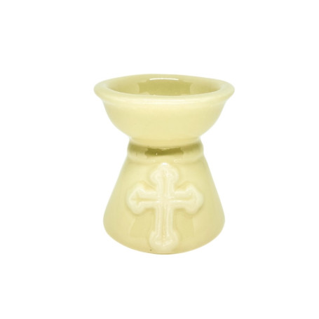 INCENSÁRIO - COM CRUZ - CERÂMICA ESMALTADA - CREME
