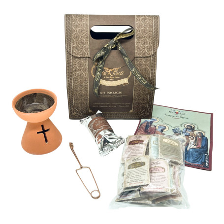 KIT INICIAÇÃO - INCENSOS, INCENSÁRIO, PINÇA E CARVÃO - TERRACOTA