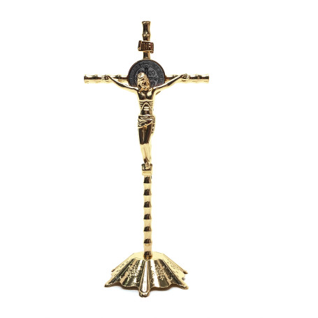 CRUCIFIXO EM METAL TRABALHADO - DOURADO - 23CM