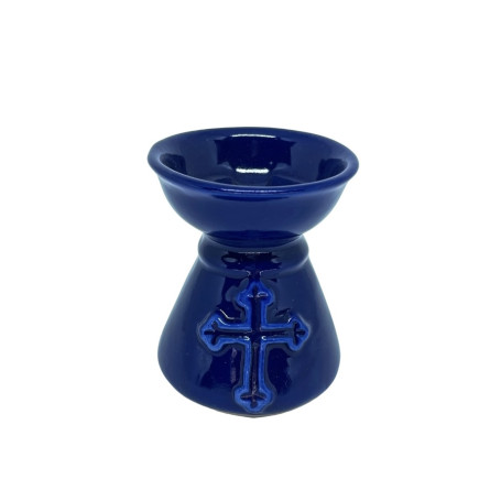 INCENSÁRIO - COM CRUZ - CERÂMICA ESMALTADA - AZUL