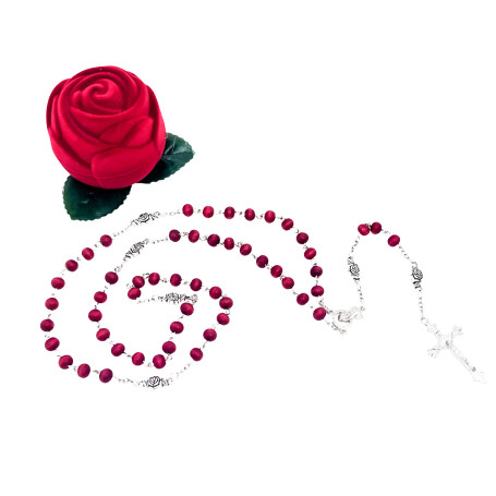 TERÇO ROSAS PERFUMADAS COM ESTOJO DE ROSA 6MM