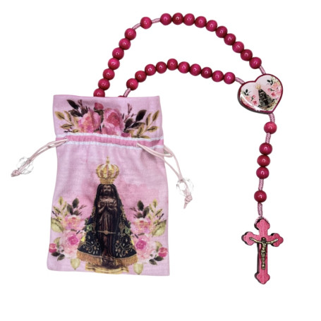 TERÇO DE MADEIRA - ROSA - NOSSA SENHORA APARECIDA - MÃE