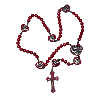 TERÇO DE MADEIRA - VERMELHO - NOSSA SENHORA DE FÁTIMA - MÃE