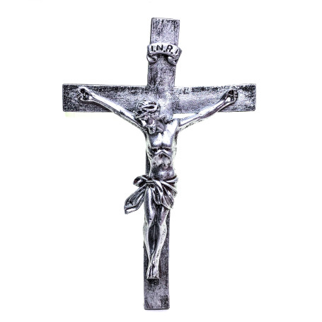 CRUCIFIXO DE PAREDE - BORRACHA - PRATA