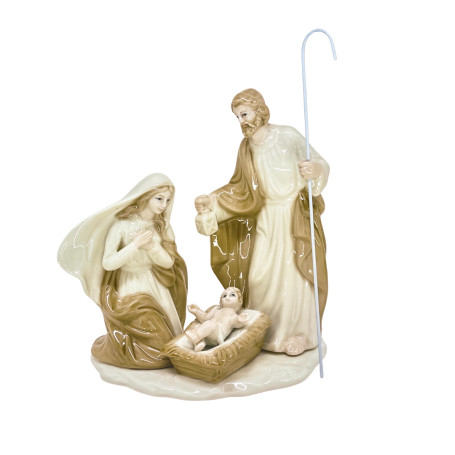IMAGEM DE PORCELANA - SAGRADA FAMÍLIA COM CAJADO - 17CM