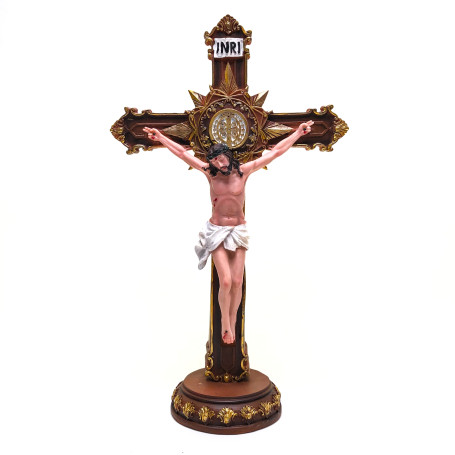 CRUZ COM A MEDALHA DE SÃO BENTO - RESINA - 40CM