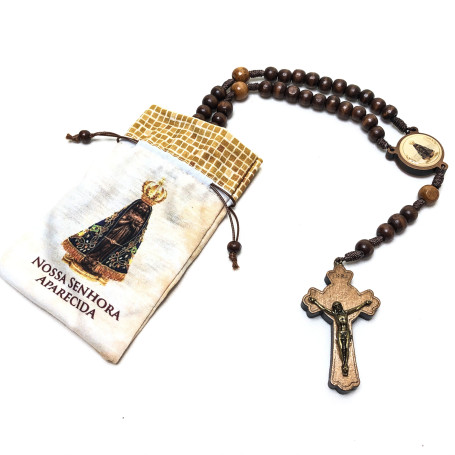 TERÇO DE MADEIRA COM SAQUINHO - NOSSA SENHORA APARECIDA