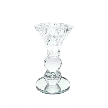 CASTIÇAL DE VIDRO COM BASE ESPELHADA - 10,5CM