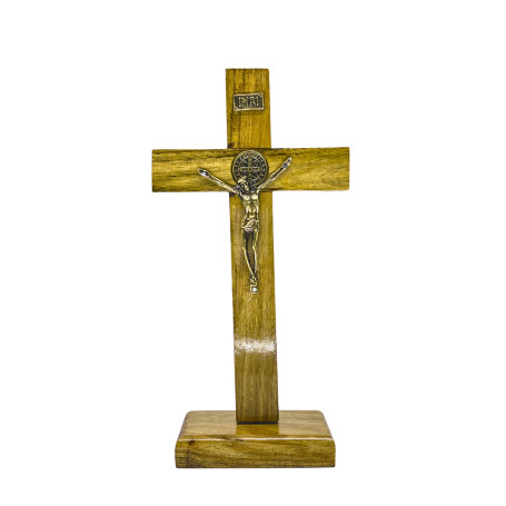 CRUCIFIXO DE MESA - MADEIRA - 25CM - SÃO BENTO