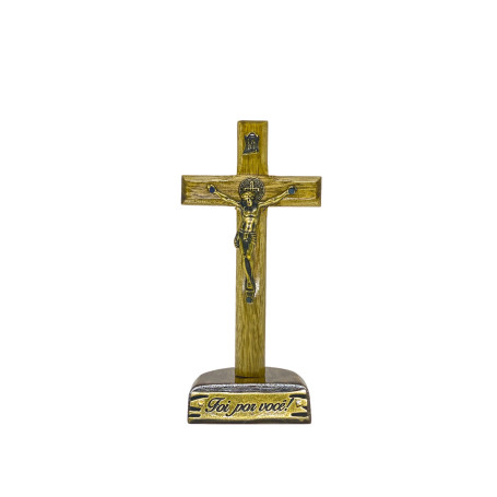 CRUCIFIXO DE MESA - MADEIRA - FOI POR VOCÊ - 14CM