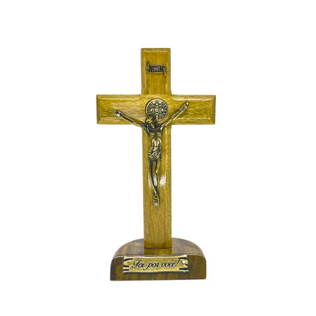 CRUCIFIXO DE MESA - MADEIRA - FOI POR VOCÊ - 19CM