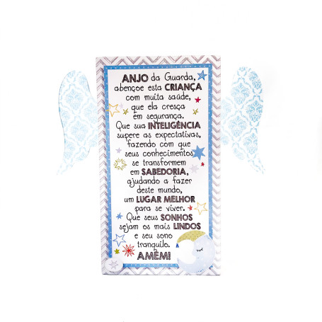 MADEIRINHA DE MESA - ANJO DA GUARDA - COM ASAS AZUL