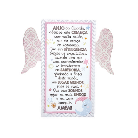 MADEIRINHA DE MESA - ANJO DA GUARDA - COM ASAS ROSA