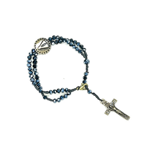 TERÇO DE PULSO EM CRISTAL - APARECIDA - AZUL ESCURO - CRUZ QUADRADA 