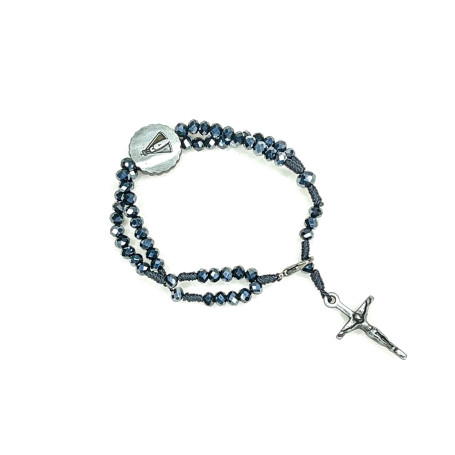 TERÇO DE PULSO EM CRISTAL - APARECIDA - AZUL ESCURO COM PRATA