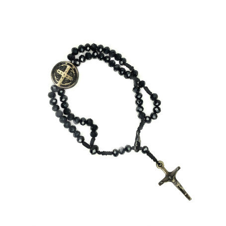 TERÇO DE PULSO EM CRISTAL - SÃO BENTO - PRETO COM DOURADO