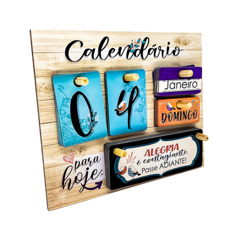 CALENDÁRIO PERMAMENTE DE MESA - PARA HOJE - BEGE COM AZUL