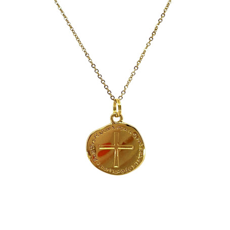 COLAR - MEDALHA DUAS CRUZES - DOURADA - 2,3CM