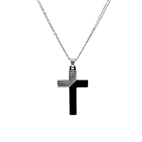 COLAR - CRUCIFIXO - PRETO COM PRATA