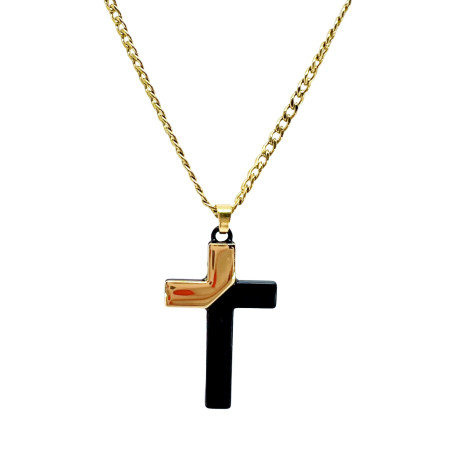 COLAR - CRUCIFIXO - PRETO COM DOURADO