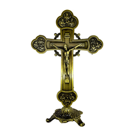 CRUCIFIXO COM BASE - 20CM - ENVELHECIDA - DOURADA