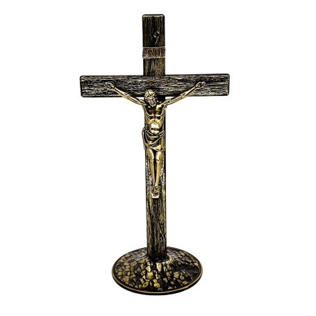 CRUCIFIXO DE METAL - MESA - OURO VELHO - 27CM