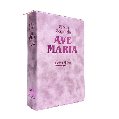 BÍLBIA LETRA MAIOR ZÍPER STRIKE - ROSA - AVE MARIA